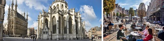 Zicht op de Grote Markt met de Sint-Pieterskerk en het stadhuis en de Oude Markt en zijn langste toog