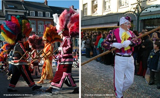 groupe déguisé pour le carnaval avec des plumes colorées