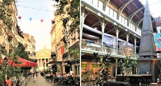 Place Saint-Géry et ses terrasses et l’intérieur des halles Saint-Géry