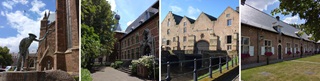Beeld van Sint-Rochus, het vredegerecht, 's Hertogenmolens en het Begijnhof.